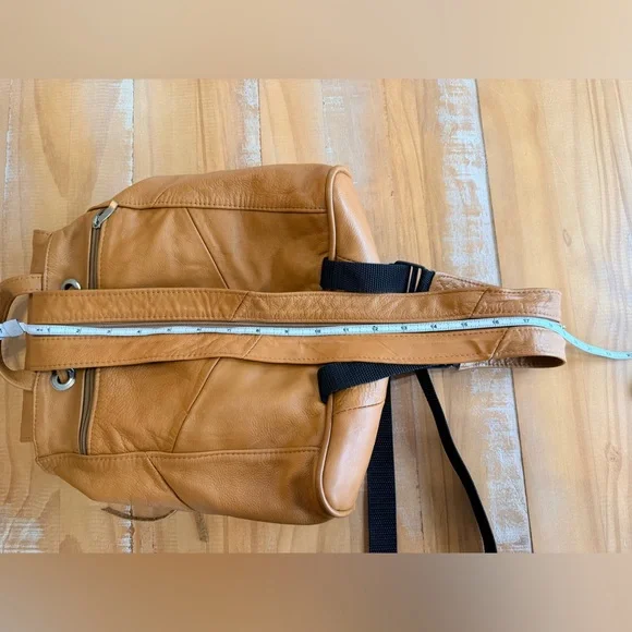 Genuine Leather Fringe Backpack Sling Bag Cognac Distressed  display picture 2